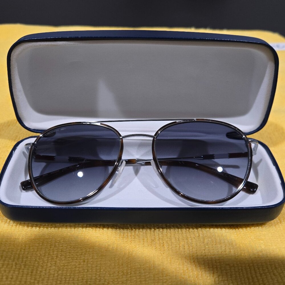 Lacoste Silver Frame Sunglasses with Gradient Dark Blue Lenses